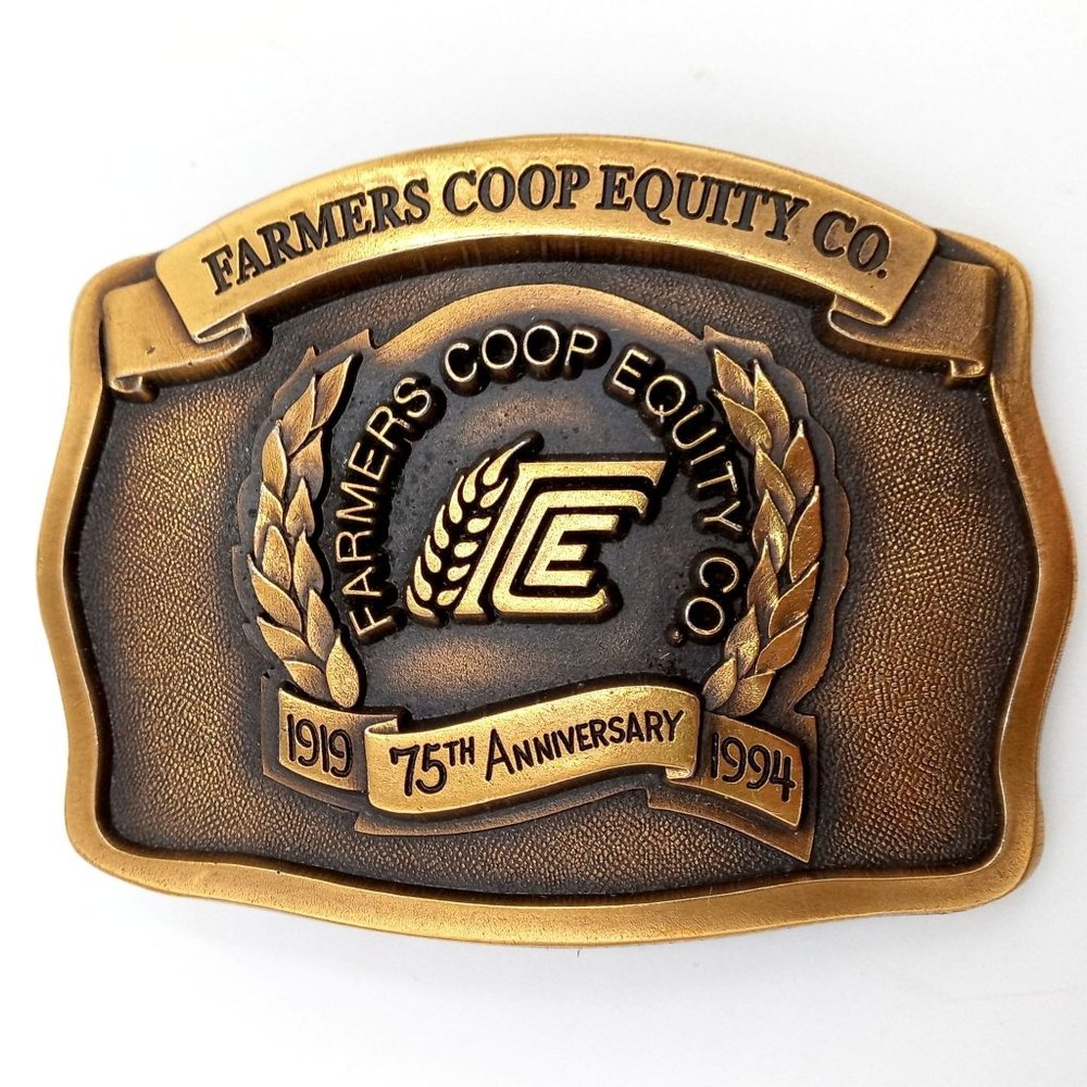 Farmers CoOp Equity Belt Buckle Vintage 1995 Sawyer Medicine Lodge Kansas KS